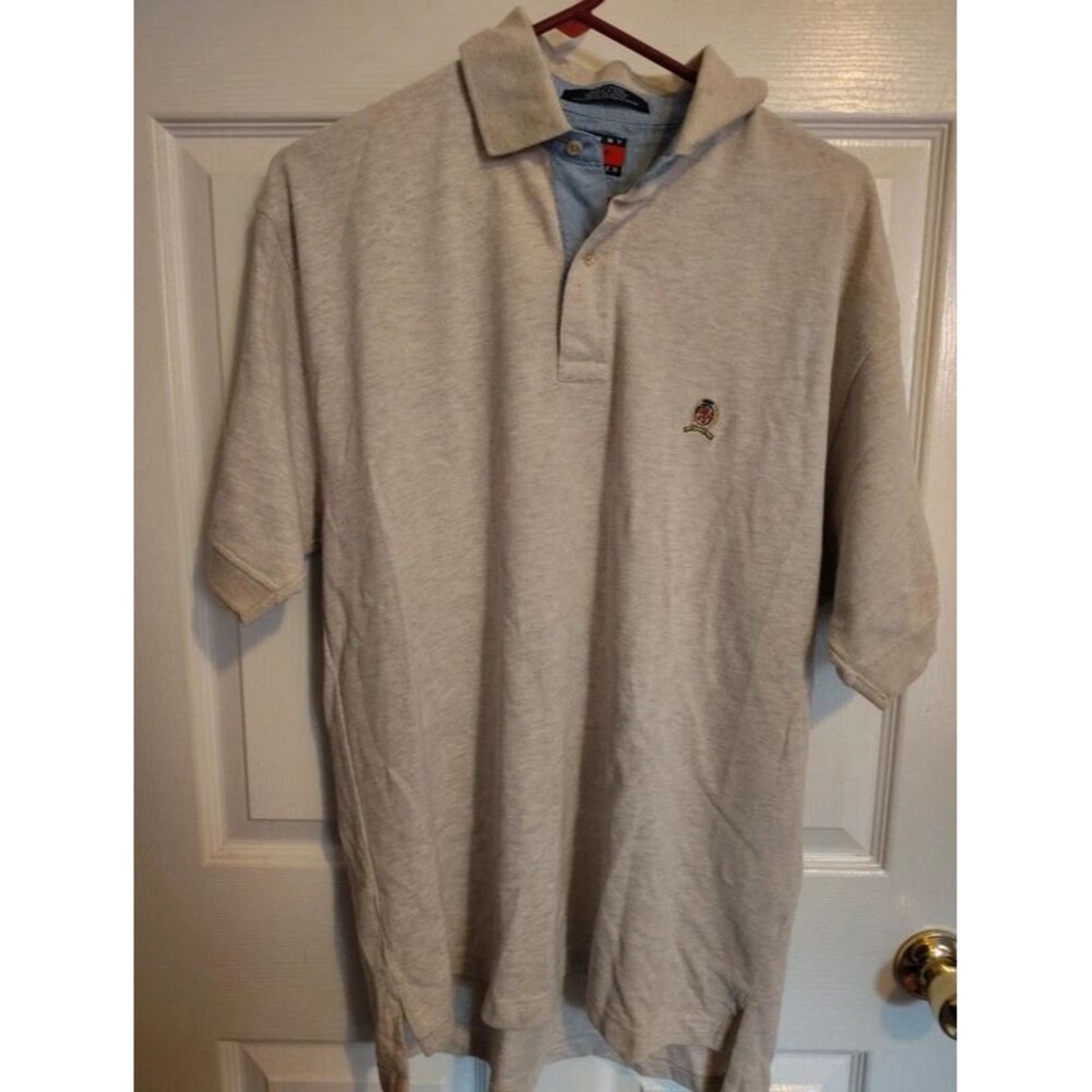 Tommy Hilfiger Men's Beige Cotton Knit Polo Shirt M Short Sleeve Logo